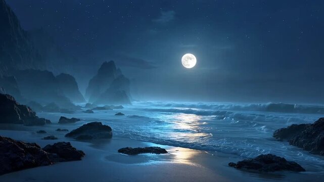 Relaxing Moonlit Beach Under the Peaceful Night Sky