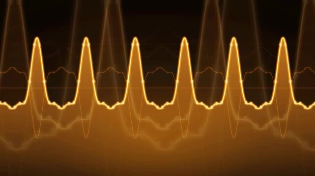 Abstract glowing golden audio wave frequency visualization on a dark black background