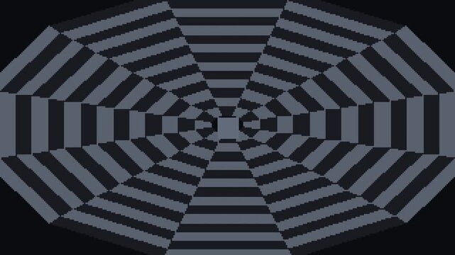 Seamless retro pixel checker tunnel animation in black for looping game background