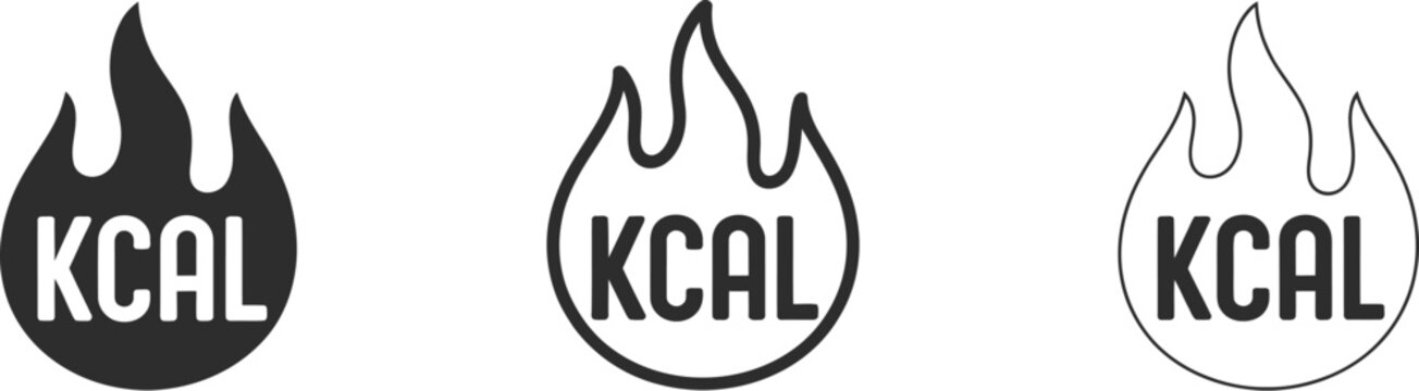 Calorie burn icon featuring flame and kcal text for fitness, diet, metabolism, exercise, and healthy lifestyle concepts.
