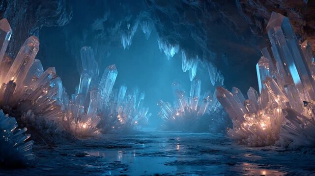 Glowing Crystal Cave in a Mysterious Fantasy World