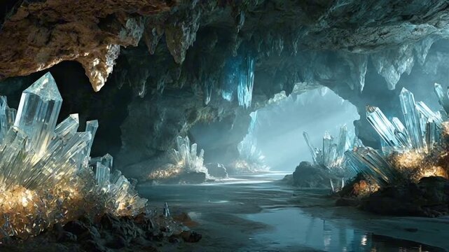 Glowing Crystal Cave in a Mysterious Fantasy World