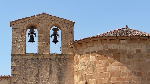 Romanesque stone church bell tower in spain