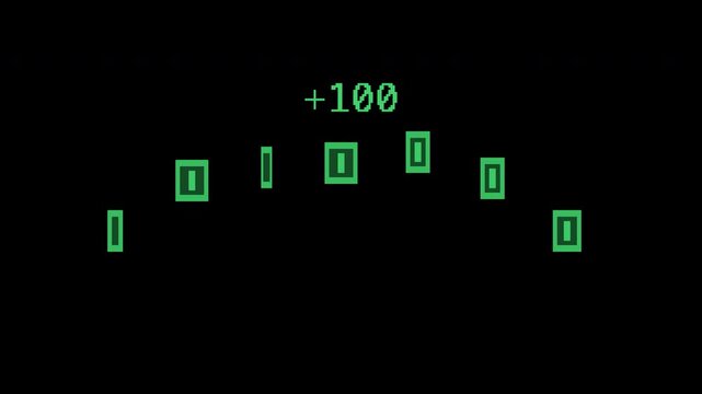 Seamless retro pixel coin combo pickup in green with transparent background