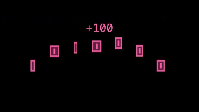 Seamless retro pixel coin combo pickup in pink with transparent background