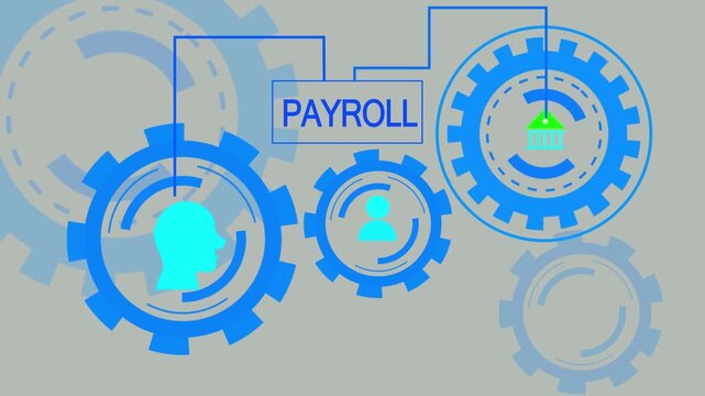 Payroll Management Process with Employee and Business Gear Icons HD Video,