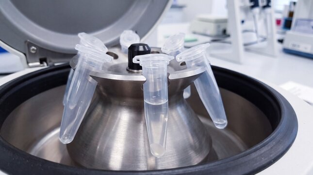 DNA extraction vials placed in laboratory centrifuge