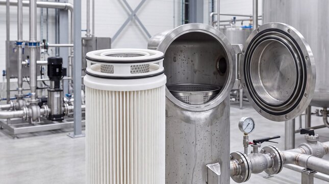 Industrial filtration system with replacement filter cartridge
