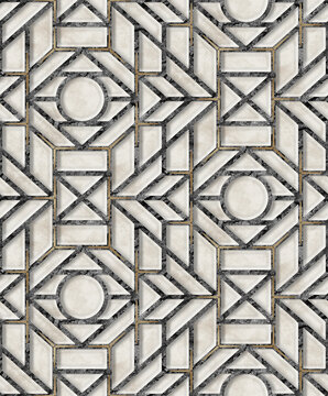 Seamless abstract background, premium geometric architectural pattern with white marble, black mosaic, and gold lines