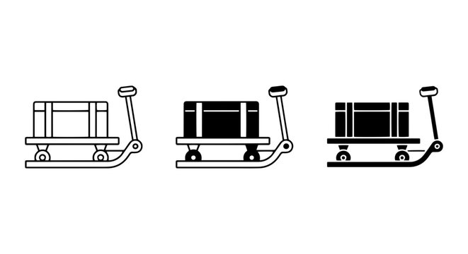 Pallet Jack Icons: Three Styles of Cargo Lifting Equipment, Logistics and Shipping Vector Graphics