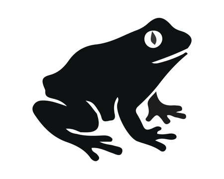 Black silhouette vector icon of a frog sitting with textured eye design amphibian animal toad graphic wildlife
