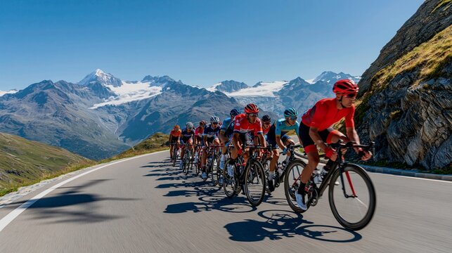 Professional Cycling Peloton Racing in Mountains