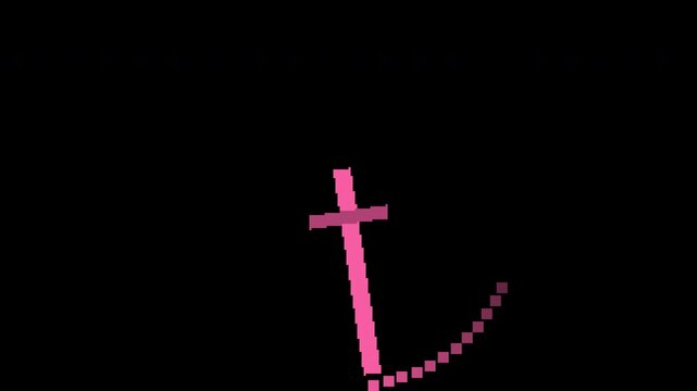 Seamless retro pixel sword slash arc in pink with transparent background
