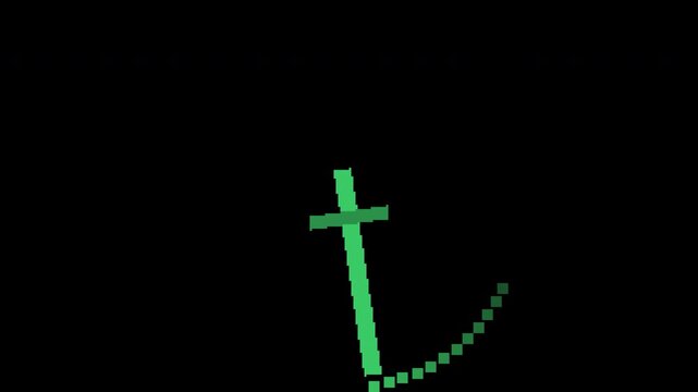Seamless retro pixel sword slash arc in green with transparent background