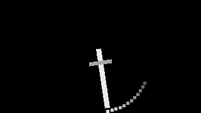 Seamless retro pixel sword slash arc in white with transparent background