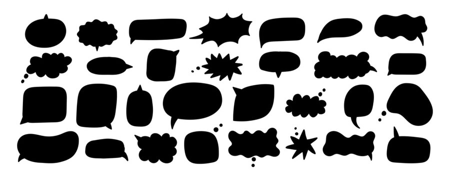 Speech Bubble Cloud Icon Set. Speech Balloon Text Element Kit. Speech Talk Chat Shape Collection. Doodle Handdrawn Vector Illustration
