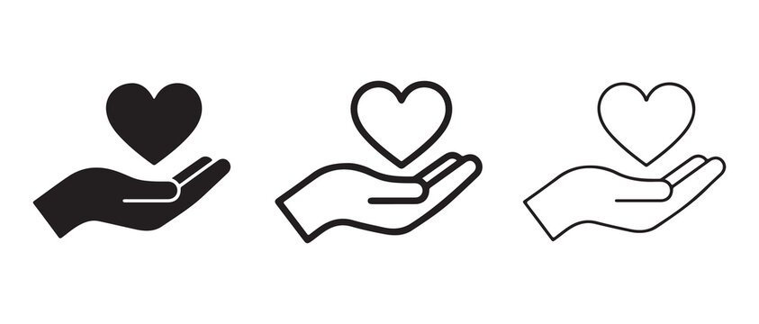 hands holding heart icons in different line art styles for graphic design projects