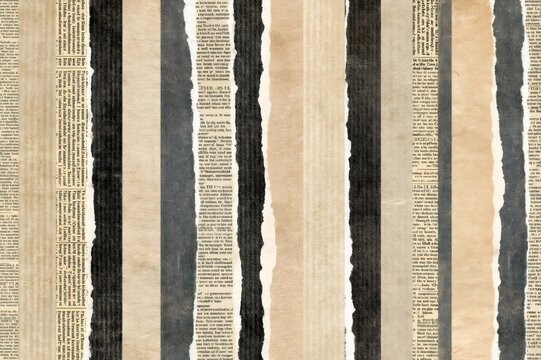 Vintage newspaper and torn paper stripe collage