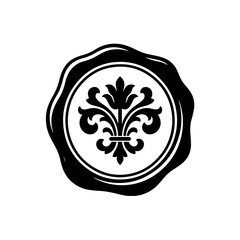 Black wax seal stamp with floral fleur de lis emblem design © shahin11