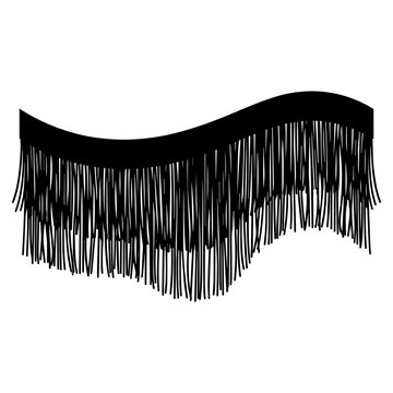 Wavy black fringe and tassel textile trim vector graphic asset with fabric borde