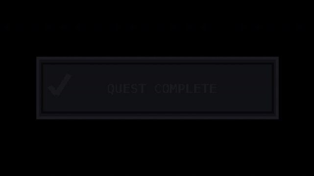 Seamless retro pixel quest complete banner in black with transparent background