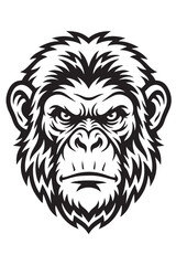 Fototapeta premium Fierce Chimpanzee Head Black and White Mascot Illustration