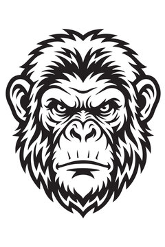  Fierce Chimpanzee Head Black and White Mascot Illustration