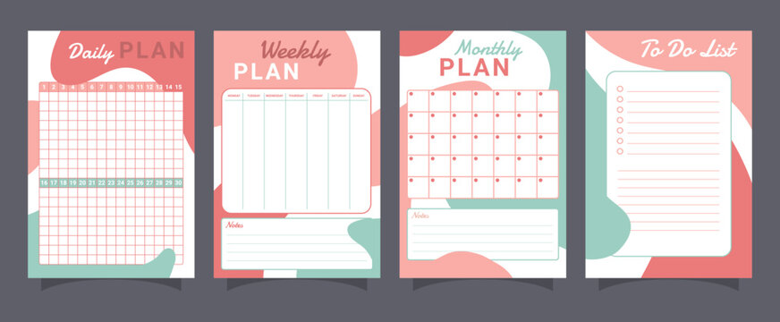 Planner layouts with daily weekly monthly views and to do list vector illustration agenda calendars checklist