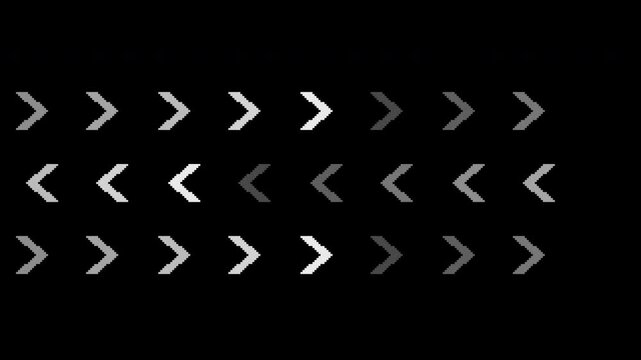Seamless retro pixel direction arrows trail in white with transparent background