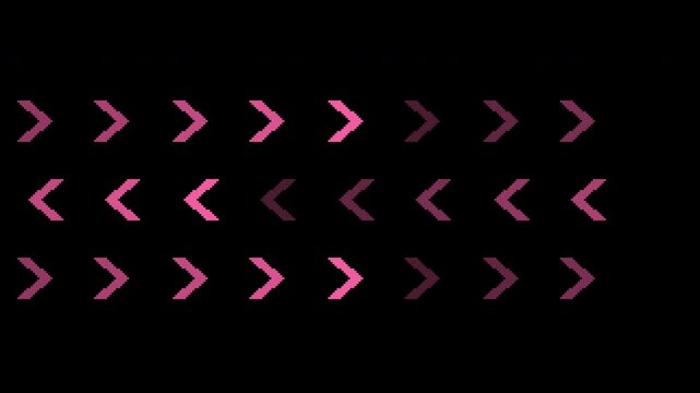 Seamless retro pixel direction arrows trail in pink with transparent background