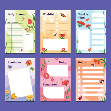 Floral planner layouts with checklist and note sections a vector illustration illustration schedule notes reminder