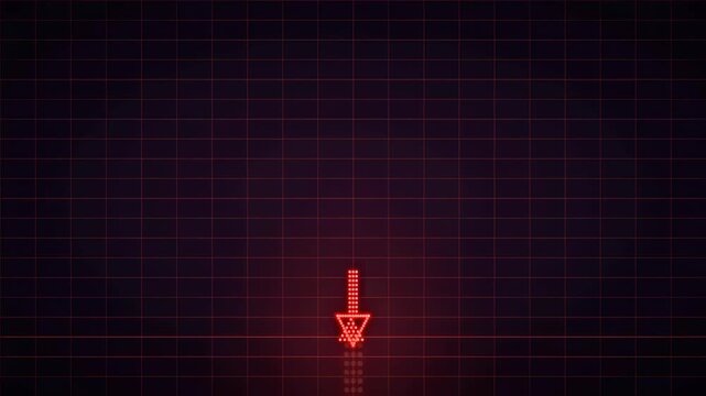 Abstract Red Digital Arrow Moving Downward on Dark Grid Background Representing Financial Market Crash