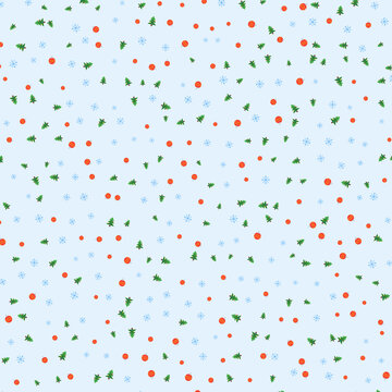 Repeating christmas pattern with trees and snowflakes
