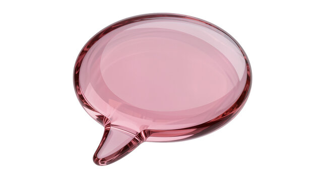 Pink glass speech bubble, communication symbol isolated on transparent background