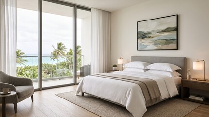 Fototapeta premium Luxury Modern Hotel Bedroom Hospitality Advertising