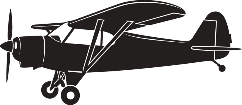 Vintage Light Aircraft Silhouette Vector Illustration of a Propeller-Driven High-Wing Bush Plane for Aviation Icons, Flight Graphics, Travel Themes, and Retro Air Transport Design