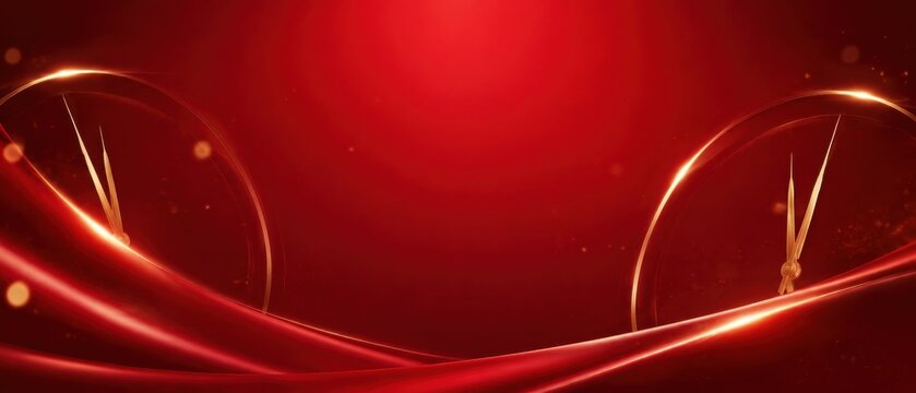 Red abstract clock background with glowing light trails