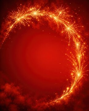 Fireworks frame on red glowing background