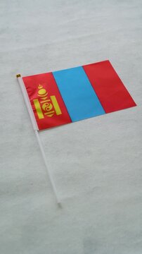 Mongolia flag vertical close up shot. Concept Mongolian country flag.
