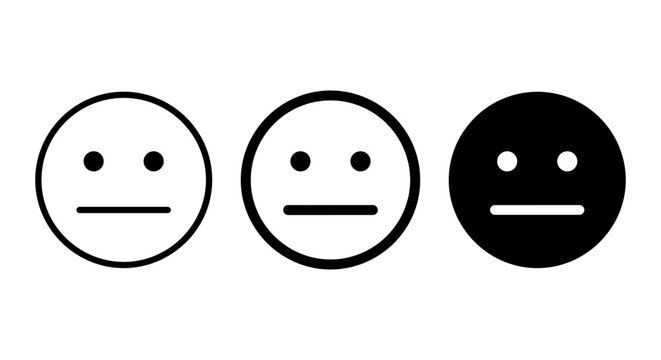 Neutral Face Icons, Emotionless Expression Symbols, Indifferent Emoticon Set