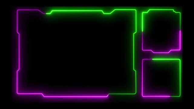 Futuristic hud interface elements with glowing neon cyan borders and digital data displays. Futuristic hud frame border concept, screen overlay.