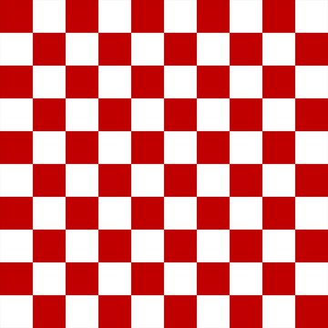 Vibrant red and white checkerboard pattern with perfectly aligned equal squares in a crisp repeating grid. Bold, high contrast, endlessly versatile &mdash; ideal for picnic textiles, decor, racing themes. 