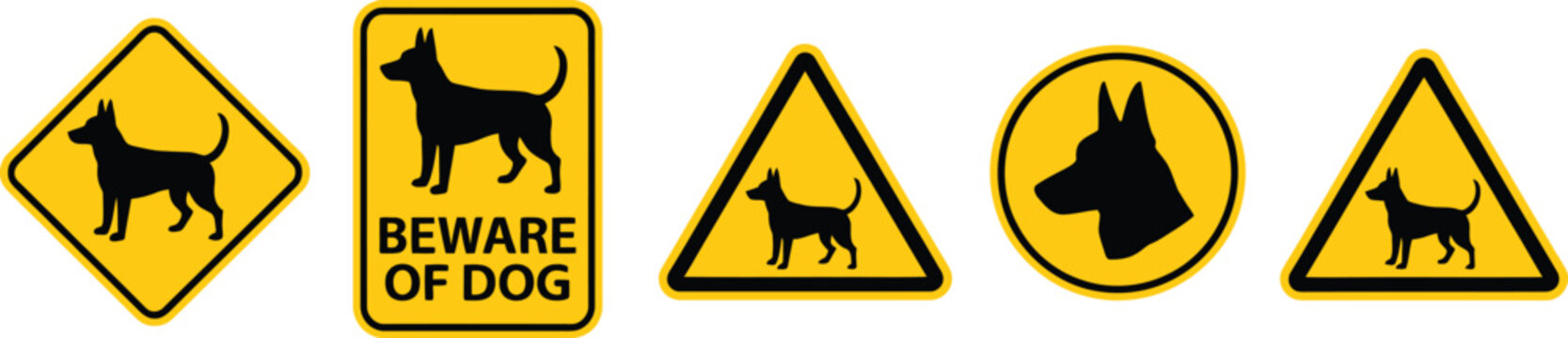 Dog beware sign icon featuring guard dog warning, caution notice, danger pictogram, security alert, and editable flat vector illustration.