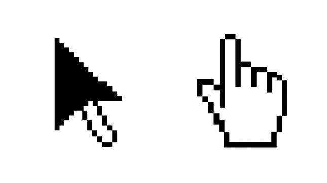  Pixel cursor arrow and hand pointer icons isolated