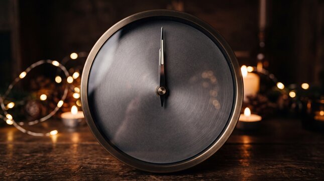 A close up of a round wall clock with dark metallic finish showing the time at twelve ad social media download thambnail poster web template event festival 2026 2027 2028