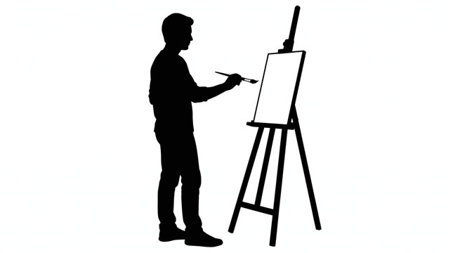 Silhouette of an artist painting on an easel, capturing the essence of creativity, a focused hobby, and the inspiring journey of artistic expression and craft