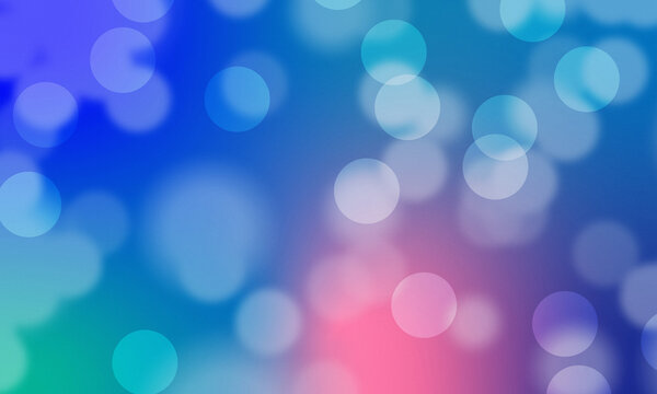 Abstract blue bokeh background, soft glowing light circles, colorful gradient blur texture for festive holiday design