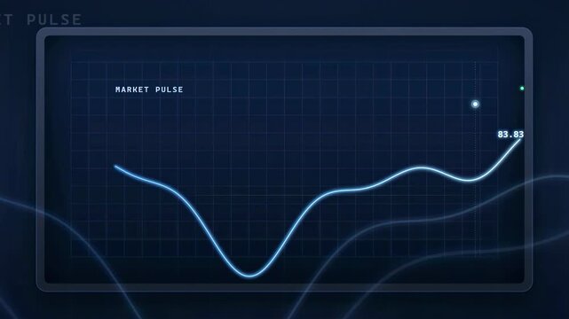 Digital financial market pulse animation with glowing blue line graph on dark grid background