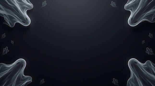 Translucent ghost shapes float against a dark gray background creating a spooky halloween scene apparition
