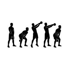 Fototapeta premium Kettlebell exercise sequence flat silhouette illustration, Kettlebell workout sequence illustration